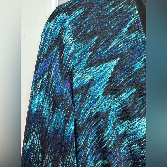 Vintage Cache Teal Gold Blue Knit Faux Wrap Midi Dress Women’s Size Medium M Med - Picture 7 of 13